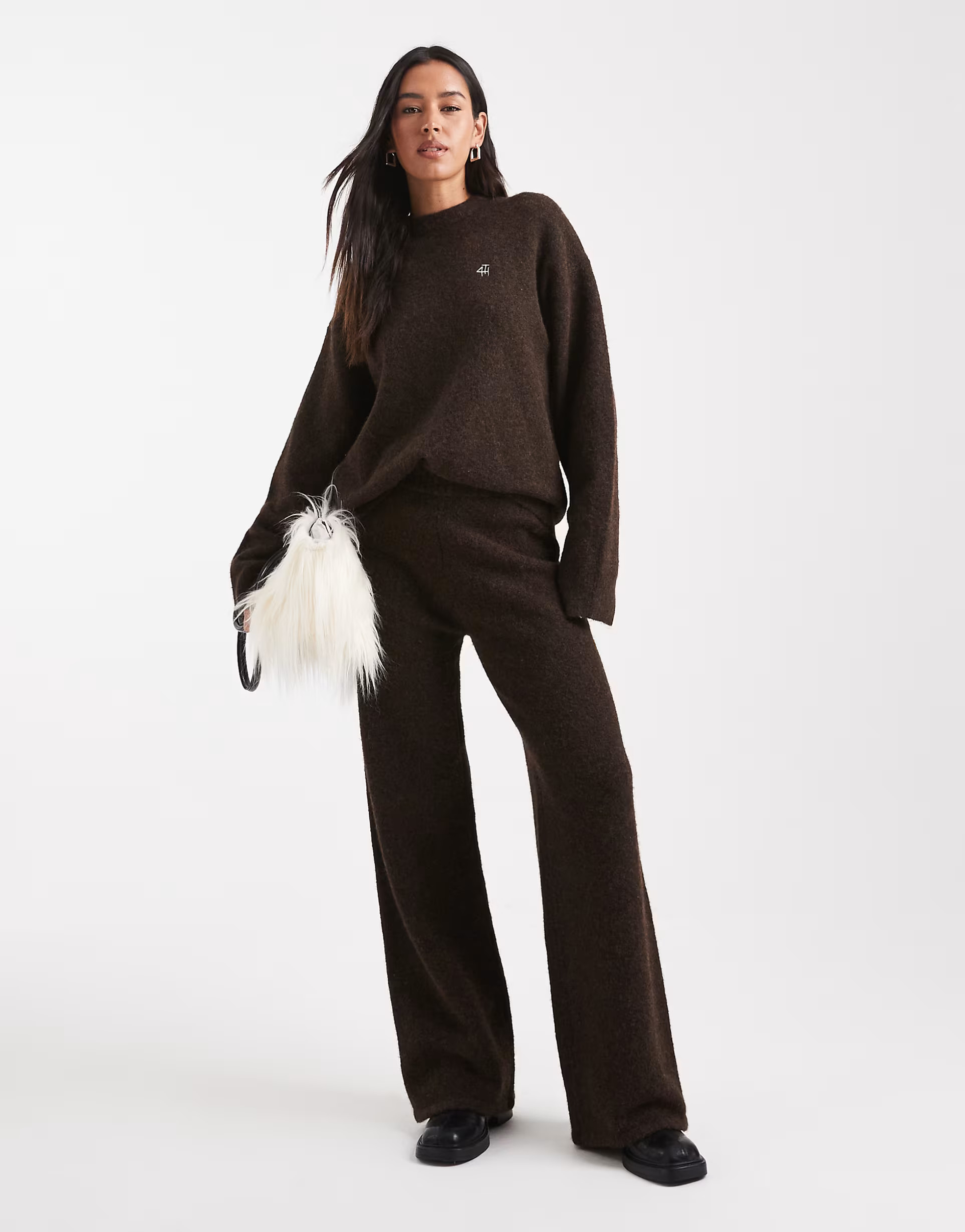 4th & Reckless wool feel logo back detail oversized jumper co-ord in chocolate | ASOS (Global)