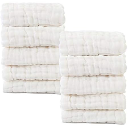 PPOGOO Baby Muslin Washcloths Natural Purified Cotton Baby Wipes Soft Newborn Baby Face Towel 10 Pac | Amazon (US)