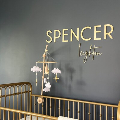 Large Name Sign Boho Nursery Sign Above Crib Name Layered - Etsy | Etsy (US)