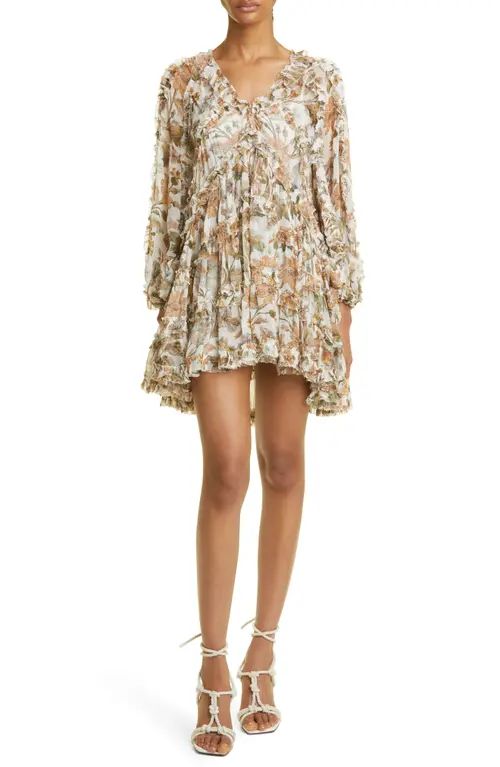 Zimmermann Floral Billow Frill Chintz Minidress in Ivory Daisy Floral at Nordstrom, Size 2 | Nordstrom