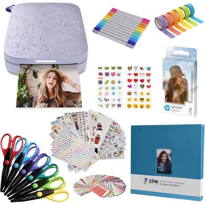 HP Sprocket Portable 2x3" Instant Photo Printer (Lilac) Fun Scrapbook Bundle | Target