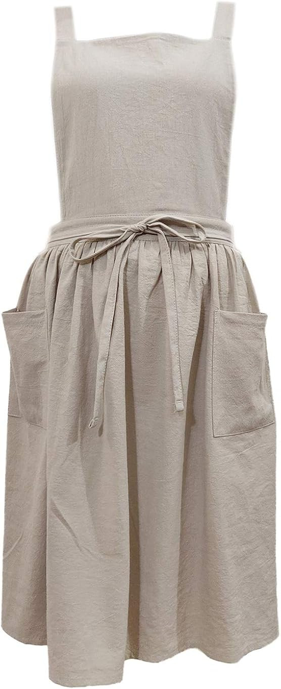 Women Girls Vintage Apron Gardening Works Cross Back Pinafore Dress | Amazon (US)