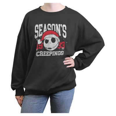 Juniors Womens The Nightmare Before Christmas Jack Skellington Season Creepings Sweatshirt - Charcoal - Medium | Target