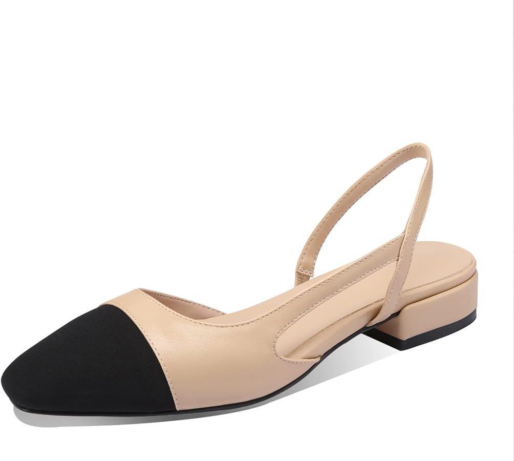 Adrizzlein Womens Slingback Heeled Pumps Closed Round Toe Block Heels Two Toned Casual Chunky Hee... | Amazon (US)