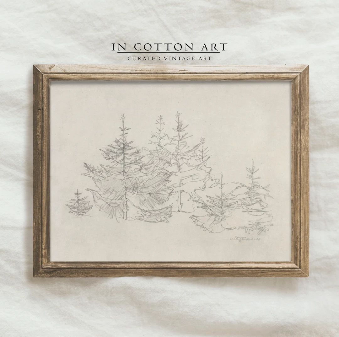 Rustic Winter Landscape PRINTABLE Art / Pine Forest Sketch / - Etsy | Etsy (US)