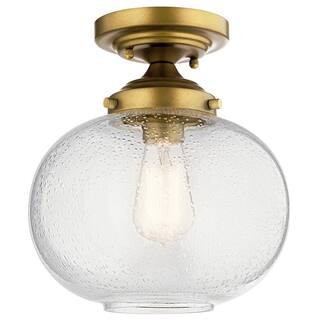 Avery 1-Light Natural Brass Globe Hallway Semi-Flush Mount Ceiling Light with Clear Seeded Glass | The Home Depot