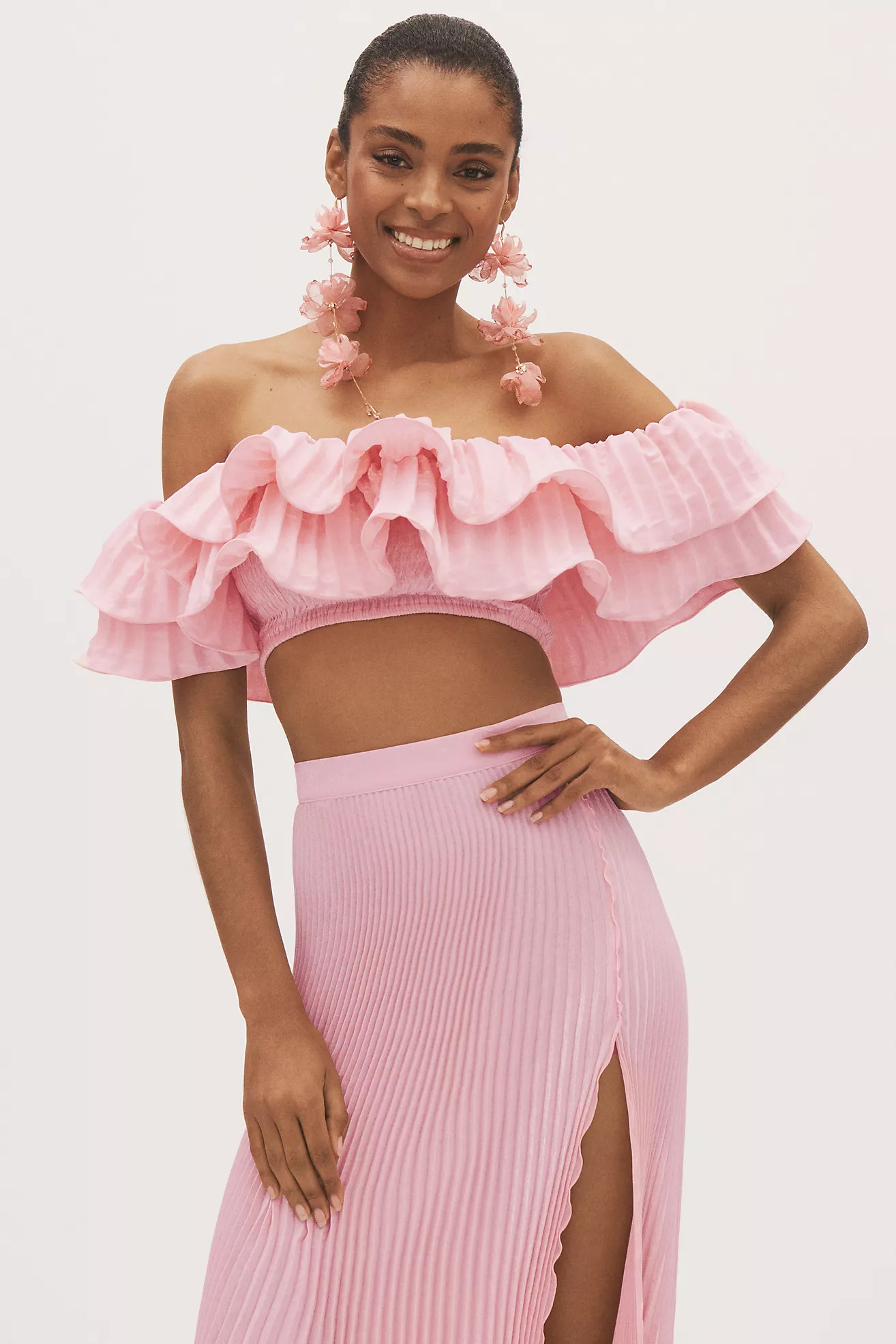 L'IDÉE Debut Off-The-Shoulder Ruffled Cropped Top | Anthropologie (US)