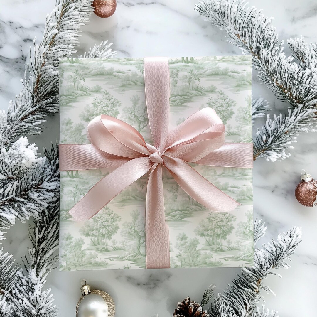 Toile De Jouy Wrapping Paper Sage Green White Elegant Christmas Gift Wrap Vintage Xmas Gift Frenc... | Etsy (US)