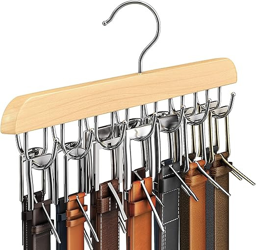 Resovo Belt Hanger for Closet, Sturdy Wood Belt Rack Closet Accessories with 14 Hooks Belt Organi... | Amazon (US)
