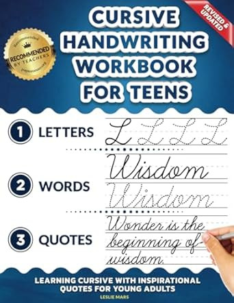 Cursive Handwriting Workbook for Teens: Learning Cursive with Inspirational Quotes for Young Adul... | Amazon (US)