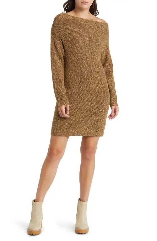 One-Shoulder Long Sleeve Rib Sweater Dress | Nordstrom