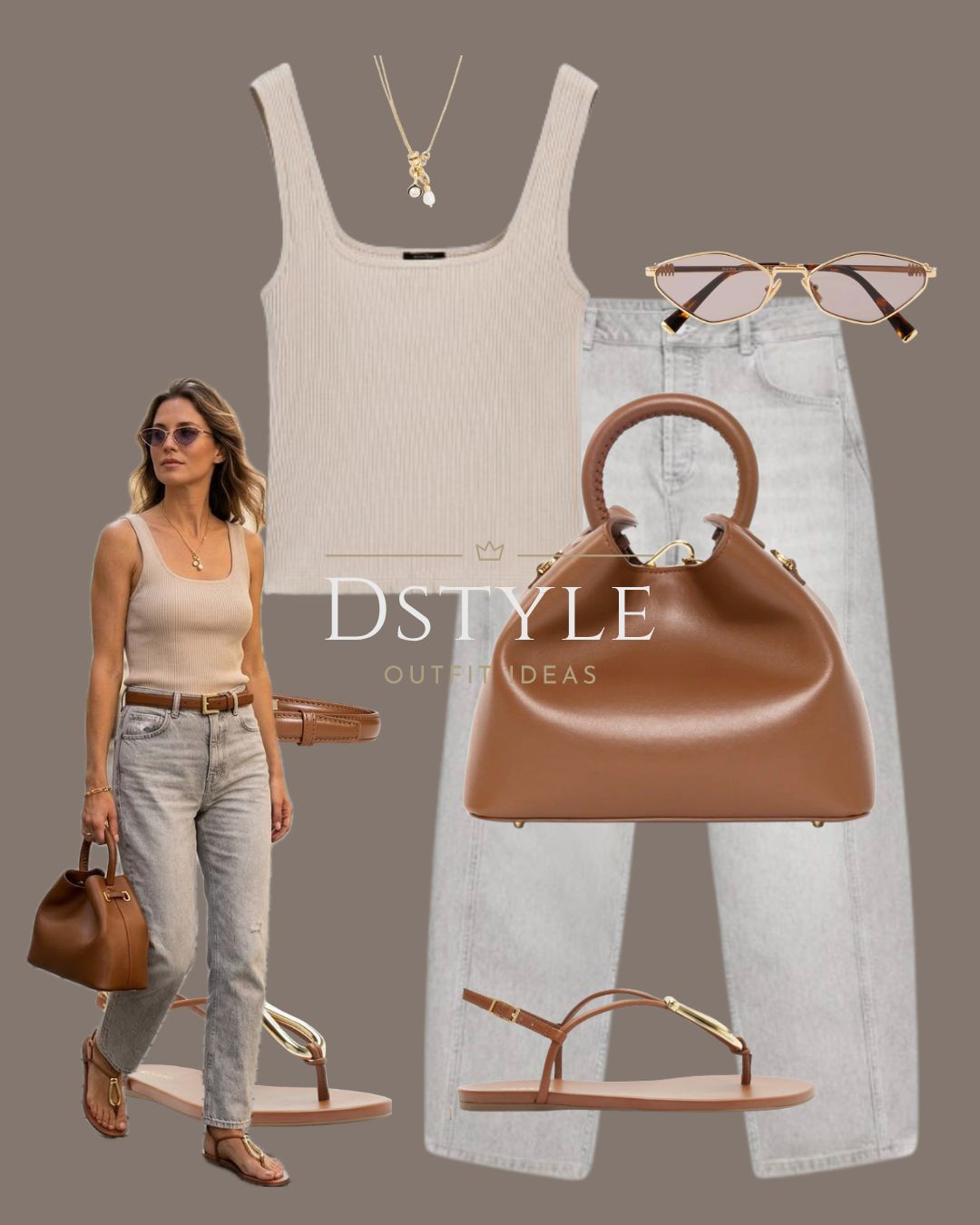 Coastal grandmother meets city chic. 🌊 Keeping it cool and comfortable in a ribbed scoop-neck tank, relaxed grey denim, and rich tan leather accents.

#LTKootd