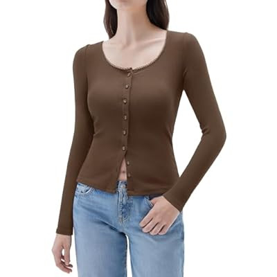 SUUKSESS Women Cotton Ribbed Long Sleeve Tops Button Do… | Amazon (US)