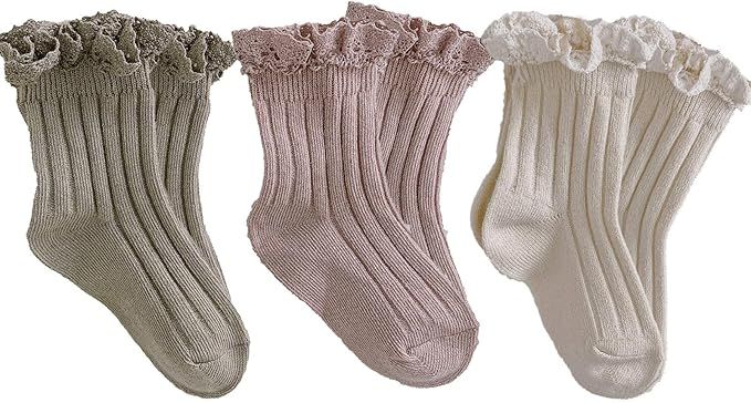 Ashmyova Baby Girls Vintage Ankel Lace Socks Toddler Ruffles Casual Dress Socks 6 Pack | Amazon (US)