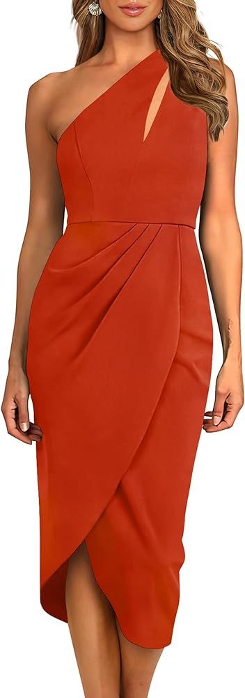 PRETTYGARDEN Women's One Shoulder Ruched Bodycon Dress 2024 Summer Cutout Slit Wrap Party Cocktai... | Amazon (US)