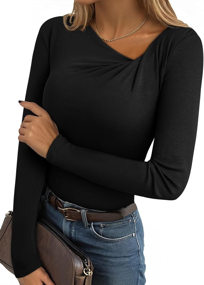 EVALESS Slim Fit Shirts Basic Tops Casual T-Shirt | Amazon (US)