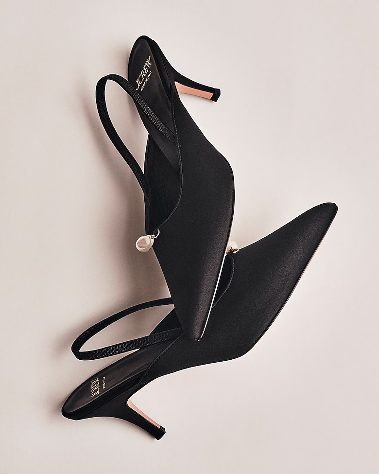Made-in-Italy Colette satin slingback heels with pearls | J. Crew US
