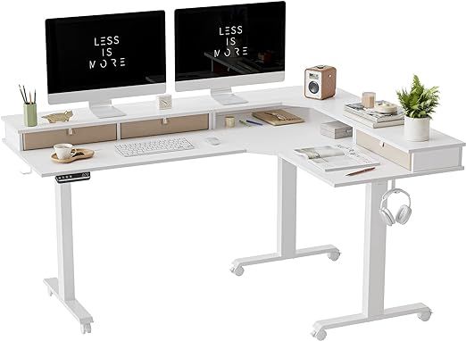 FEZIBO Triple Motor 63" L Shaped Standing Desk with 3 Drawers, Electric Standing Gaming Desk Adju... | Amazon (US)
