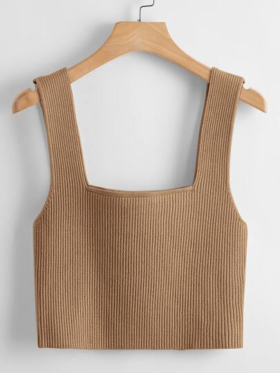Solid Ribbed Knit Top | SHEIN