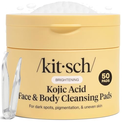 Kitsch Kojic Acid Cleansing Pads with Turmeric & Cica to Smooth, Refresh & Even Tone Skin Care – Exfoliating & Brightening Pre-Soaked Cotton Pads for Face and Body – 50 count | Amazon (US)