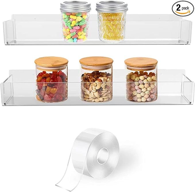 VAEHOLD Adhesive Acrylic Spice Rack with Nano Double Sided Tape Wall Mount Organizer Clear Wall S... | Amazon (US)