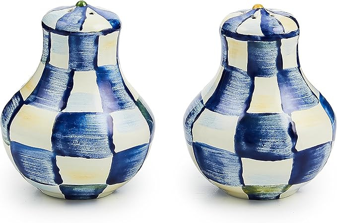 MACKENZIE-CHILDS Enamel Salt and Pepper Shakers, Kitchen Table Spice Shaker Set, Blue-and-White R... | Amazon (US)