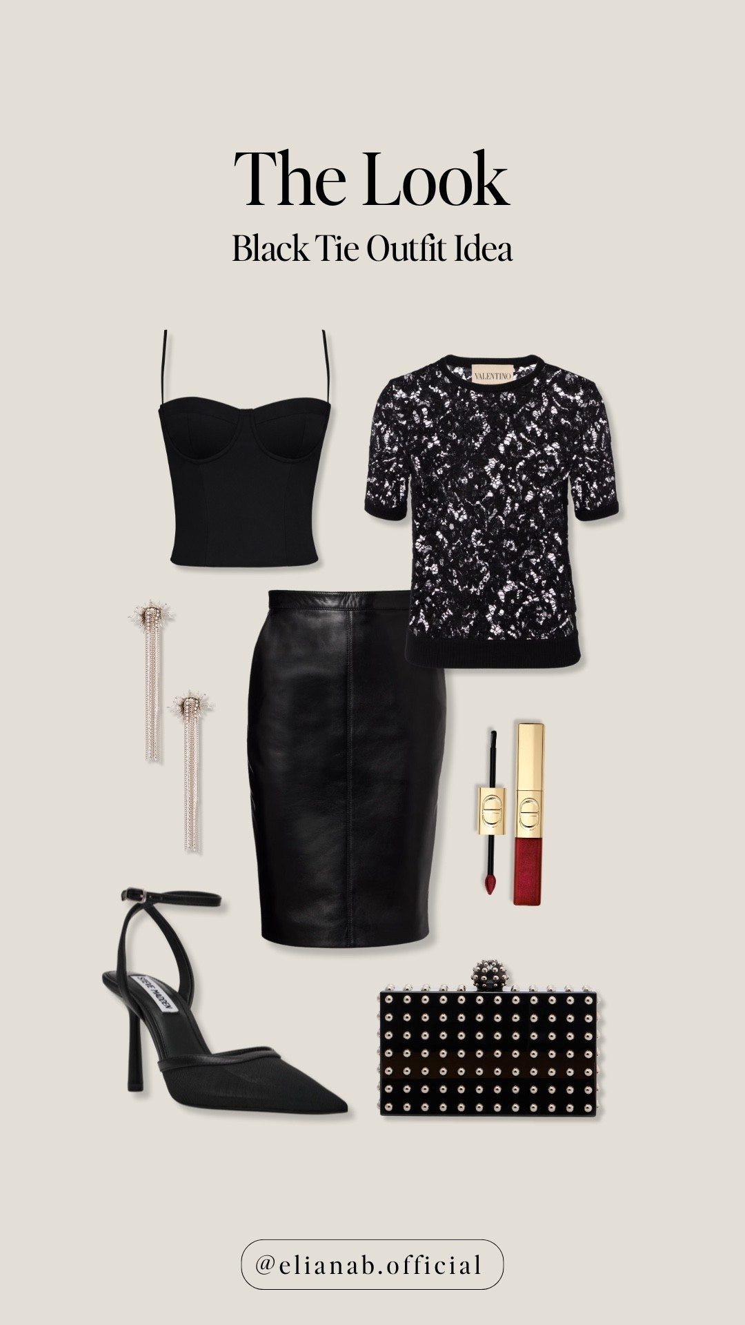 This sleek black leather skirt paired with a bustier top creates the perfect black tie look! The studded clutch adds just the right amount of edge. Ideal for formal holiday events! 🖤 

 #LTKStyleTip #LTKShoeCrush

#LTKSeasonal