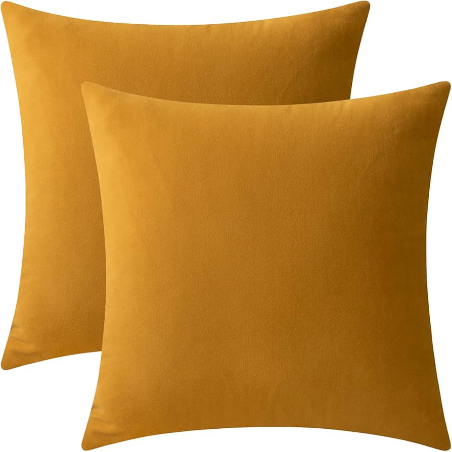 Set of 2 Velvet Throw Pillow Covers for Couch and Bed - 18"x18", Marigold | Amazon (US)