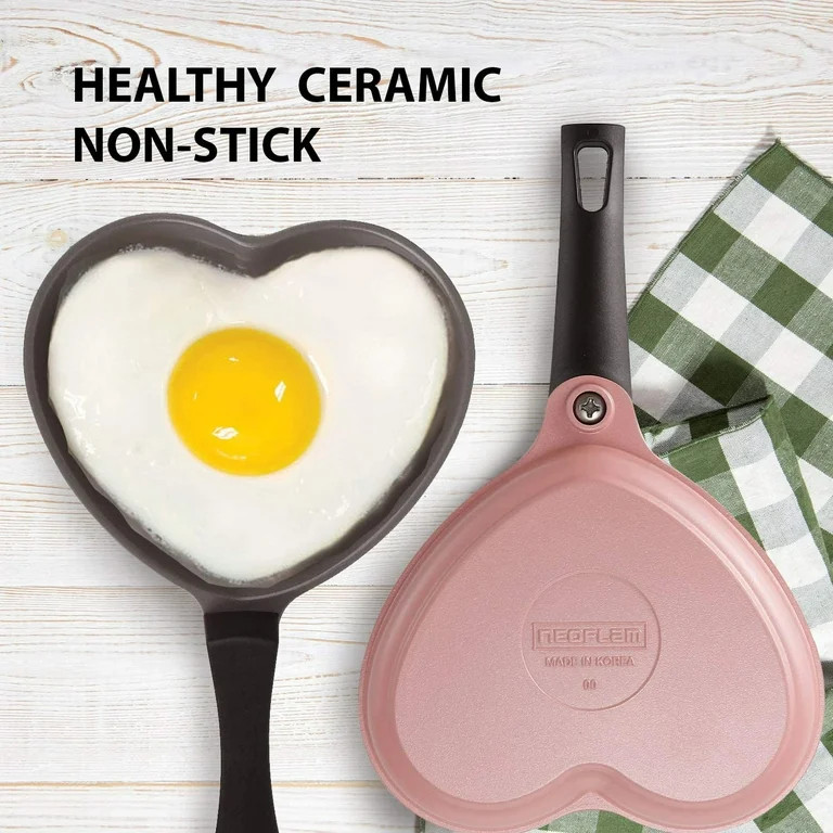 Neoflam Ceramic Nonstick Heart-Shaped Egg Pan Set, Lightweight cast aluminum body ( Pink & Red ) | Walmart (US)
