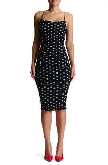 Naked Wardrobe Polka Dot Body-Con Midi Dress in Black White Polka Dot at Nordstrom Rack, Size Medium | Nordstrom Rack