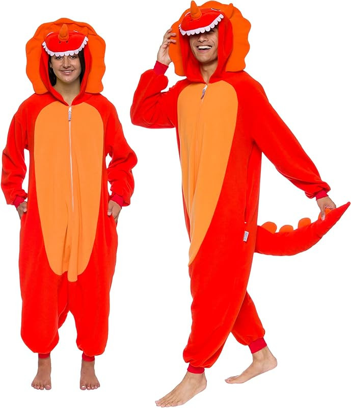 Triceratops Adult Onesie - Dinosaur Halloween Costume - Plush T-Rex One Piece Cosplay Suit for Adult | Amazon (US)