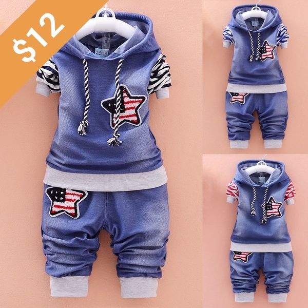 2Pcs Autumn Kids Boy Clothing Sets Toddler Baby Boys Denim Hoodie +Denim Pants Infant Children Baby  | Wish