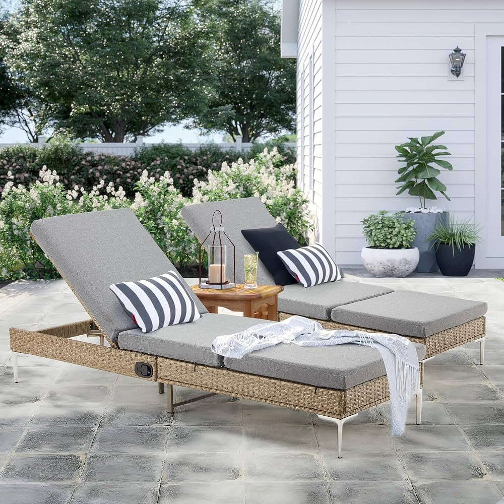 HOMREST Outdoor Chaise Lounge Chair Set of 2, Patio Wicker Lounge Chairs with Adjustable Backrest... | Amazon (US)