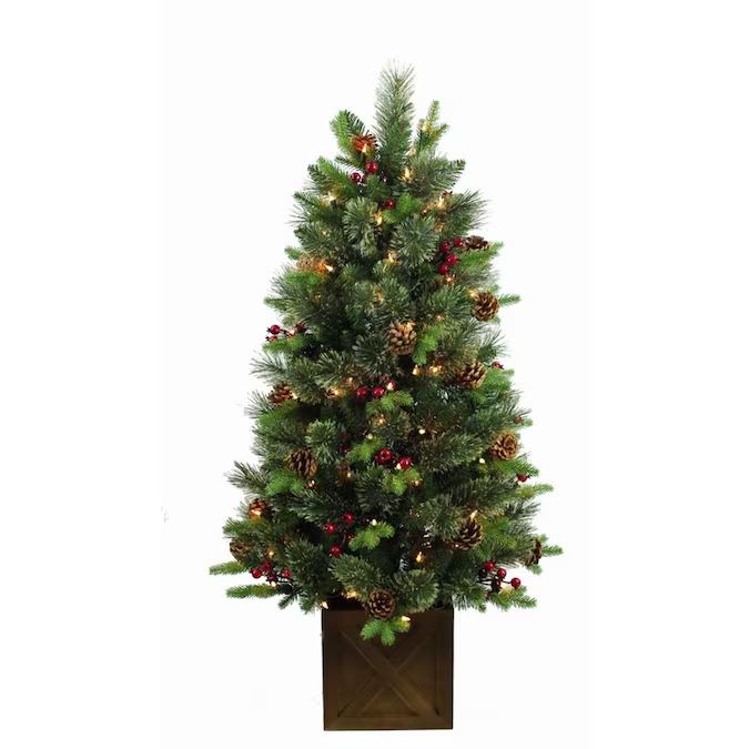 Holiday Living 4-ft Pine Pre-Lit Traditional Slim Black Artificial Christmas Tree with 100 Consta... | Lowe's