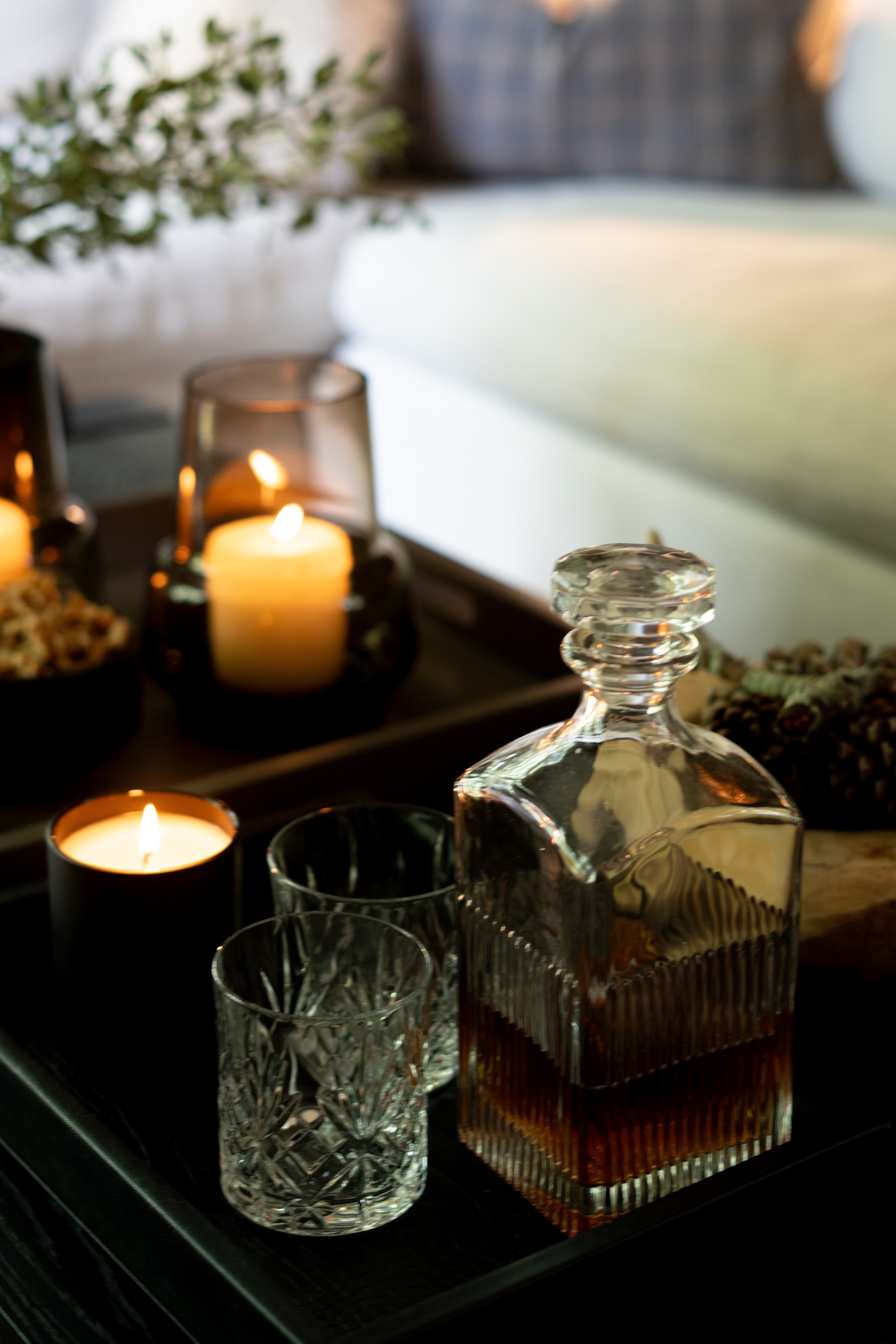 Cozy candles, cut crystal, and a splash of something bold—this little setup is giving all the moody, grown-up fall vibes I live for. I lit the candles and instantly felt like I stepped into a luxe lounge. Who needs to go out when home feels this fabulous? XxV 

 #LTKSeasonal #LTKHome #LTKStyleTip