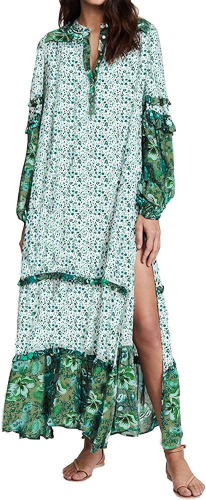 R.Vivimos Women's Long Sleeve Floral Print Bohemian Maxi Dresses with Slit | Amazon (US)