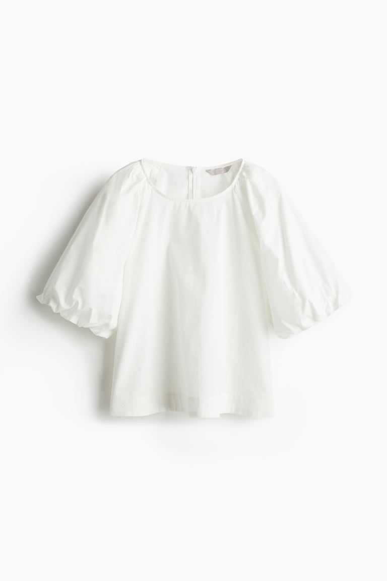 Puff-sleeved Blouse - White - Ladies | H&M US | H&M (US + CA)