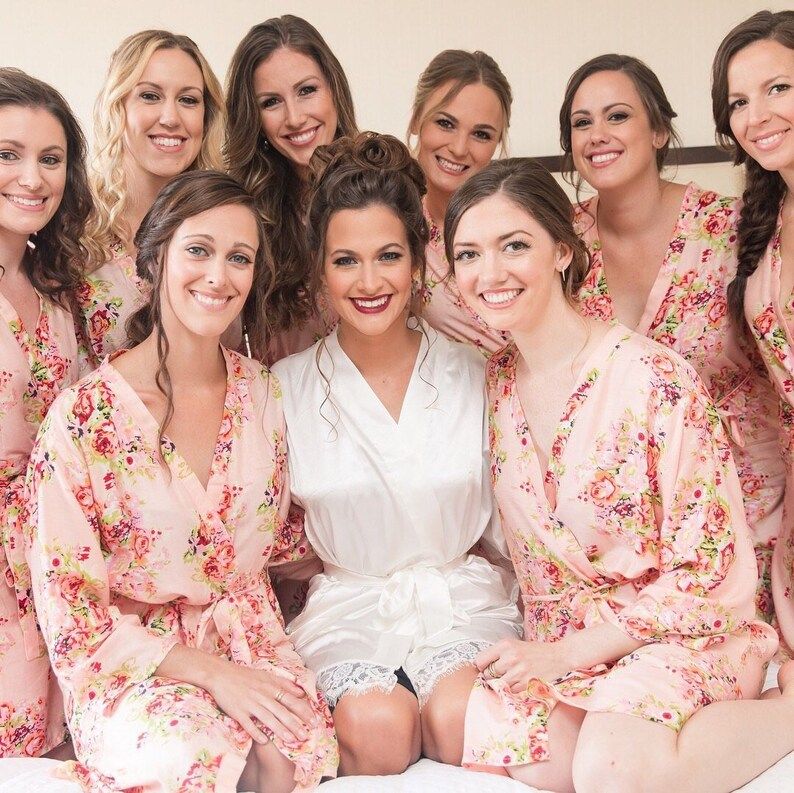 Blush Bridesmaids Robe Sets Kimono Crossover Robe. Bridesmaids gifts. Getting ready robes. Bridal... | Etsy (US)