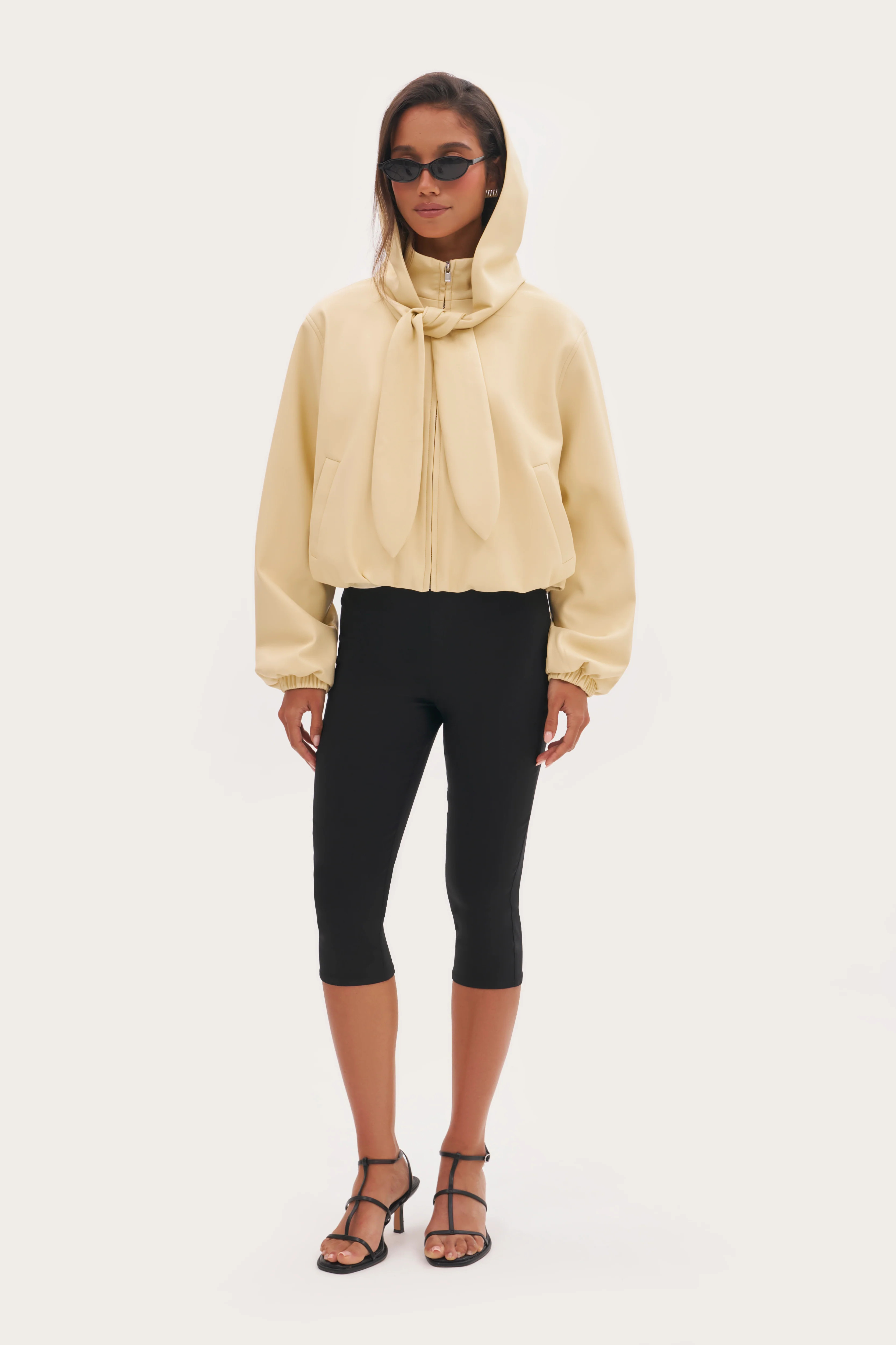 Maebe Faux Leather Hooded Jacket - Buttercream | Maebe UK
