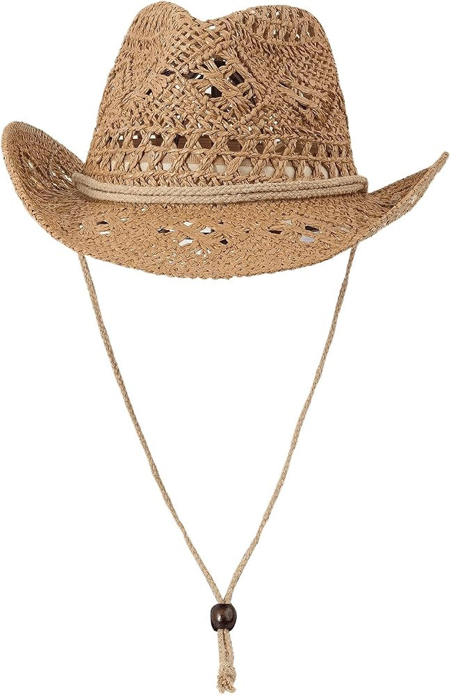 Verdusa Women's Straw Cowboy Hats Boho Wide Brim Sun Hat | Amazon (US)
