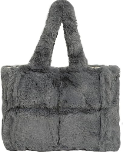Fluffy Tote Bag for Women, Furry Faux Fur Bag Winter Plush Clutch Handbag White Large Shoulder To... | Amazon (US)