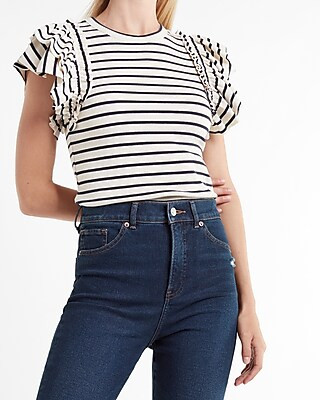 Striped Ruffle Sleeve Tee | Express