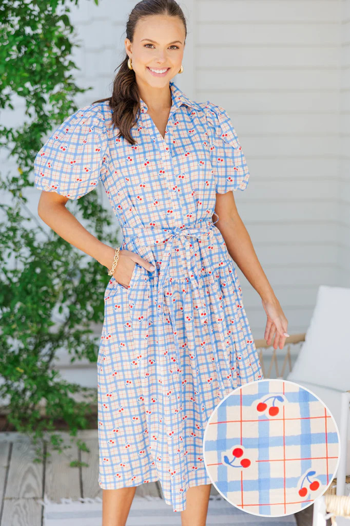 Pinch: Feeling Cheery Blue Checkered Midi Dress | The Mint Julep Boutique