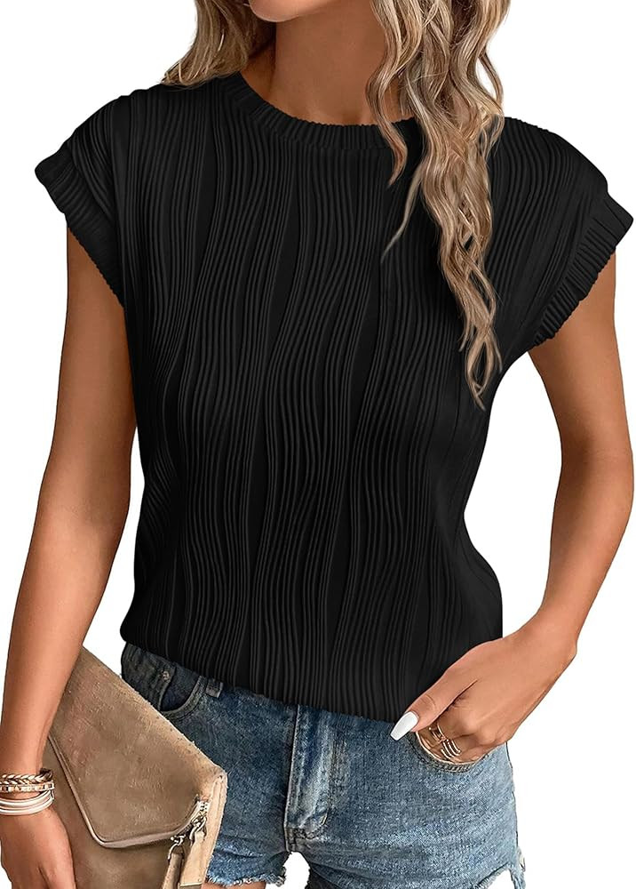 PRETTYGARDEN Blouses for Women Dressy Casual 2026 Spring Summer Business Office Tops Cap Sleeve T... | Amazon (US)