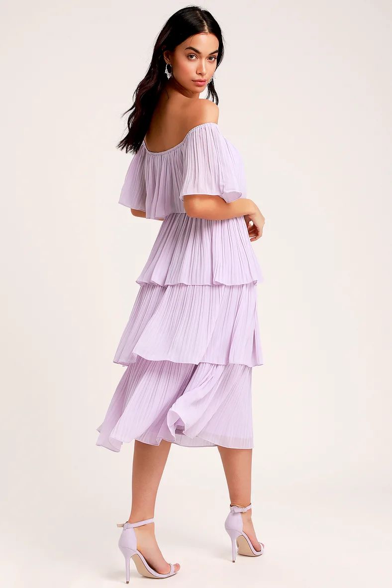 Gala Ready Lavender Off-the-Shoulder Ruffle Midi Dress | Lulus (US)