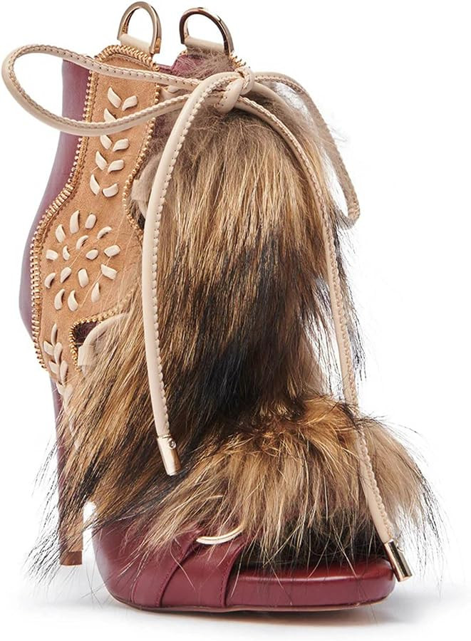 Fur Stiletto Heels Sandals for Women Lace up Faux Fur Ankle High Heels with Back Zip Peep Toe Com... | Amazon (US)