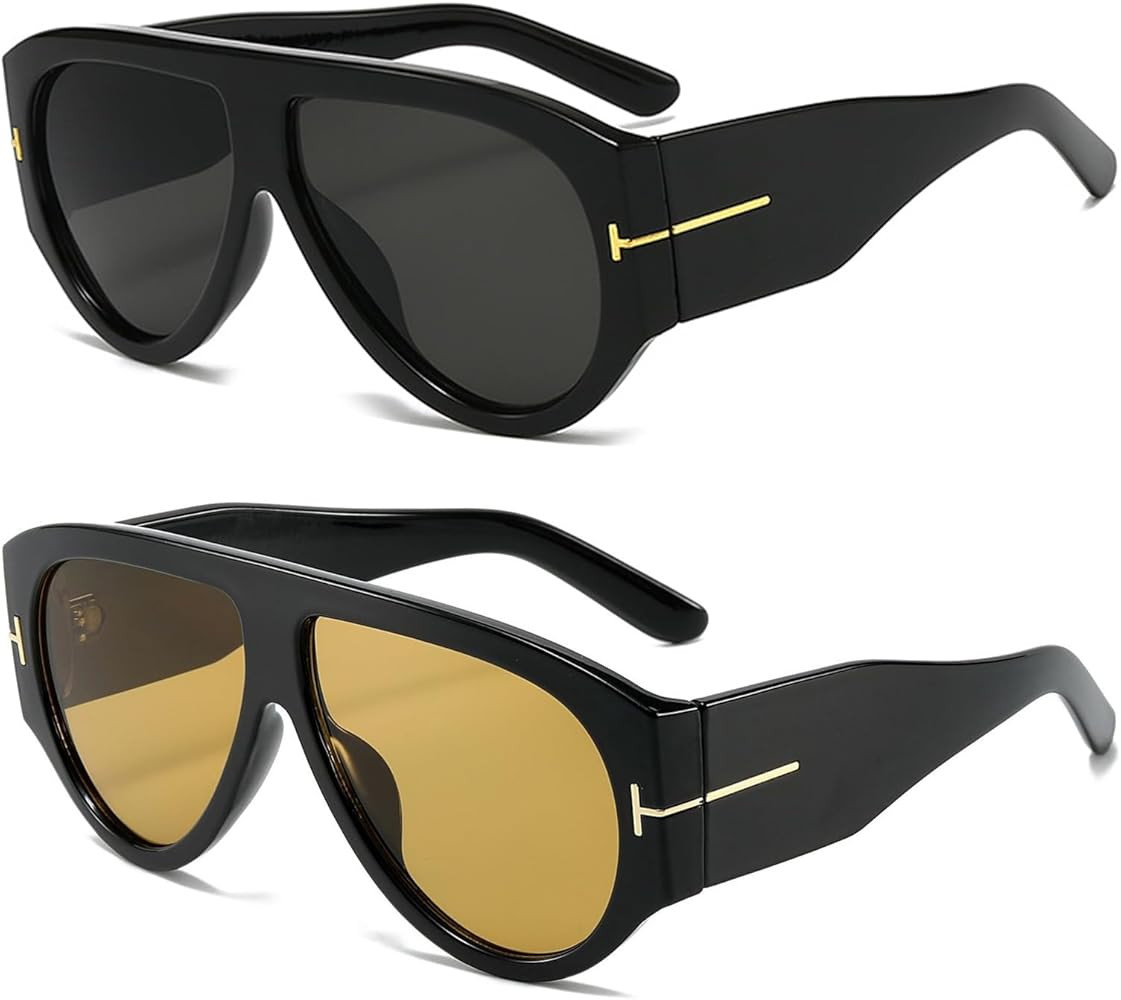 Trendy Oversized Aviator Sunglasses for Women Men Square Thick Frame Large Sun Glasses UV400 Prot... | Amazon (US)