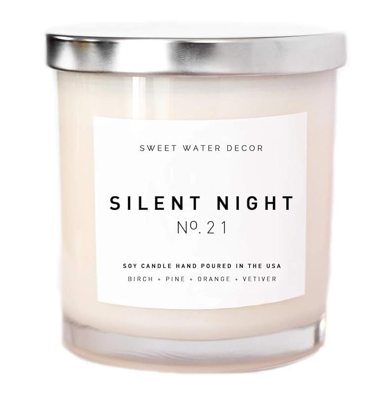 Silent Night Candle Glass Jar Soy Wax Tree Scented Candle Pine Birch Woods Sandalwood Candle Holi... | Amazon (US)