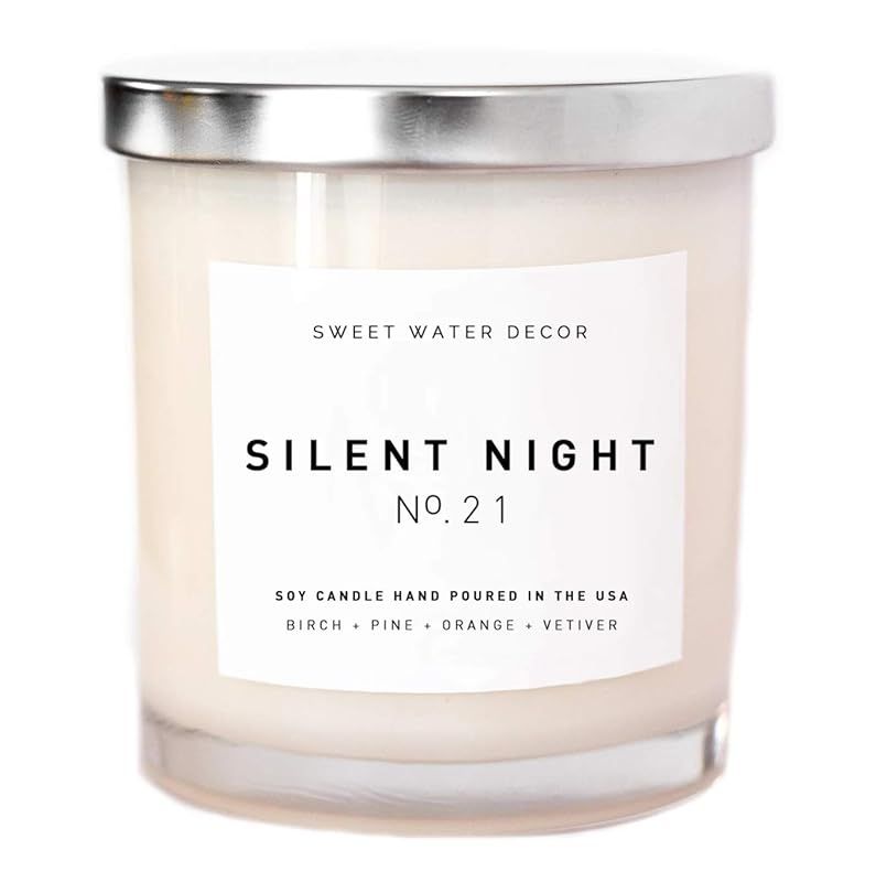 Silent Night Candle Glass Jar Soy Wax Tree Scented Candle Pine Birch Woods Sandalwood Candle Holi... | Amazon (US)