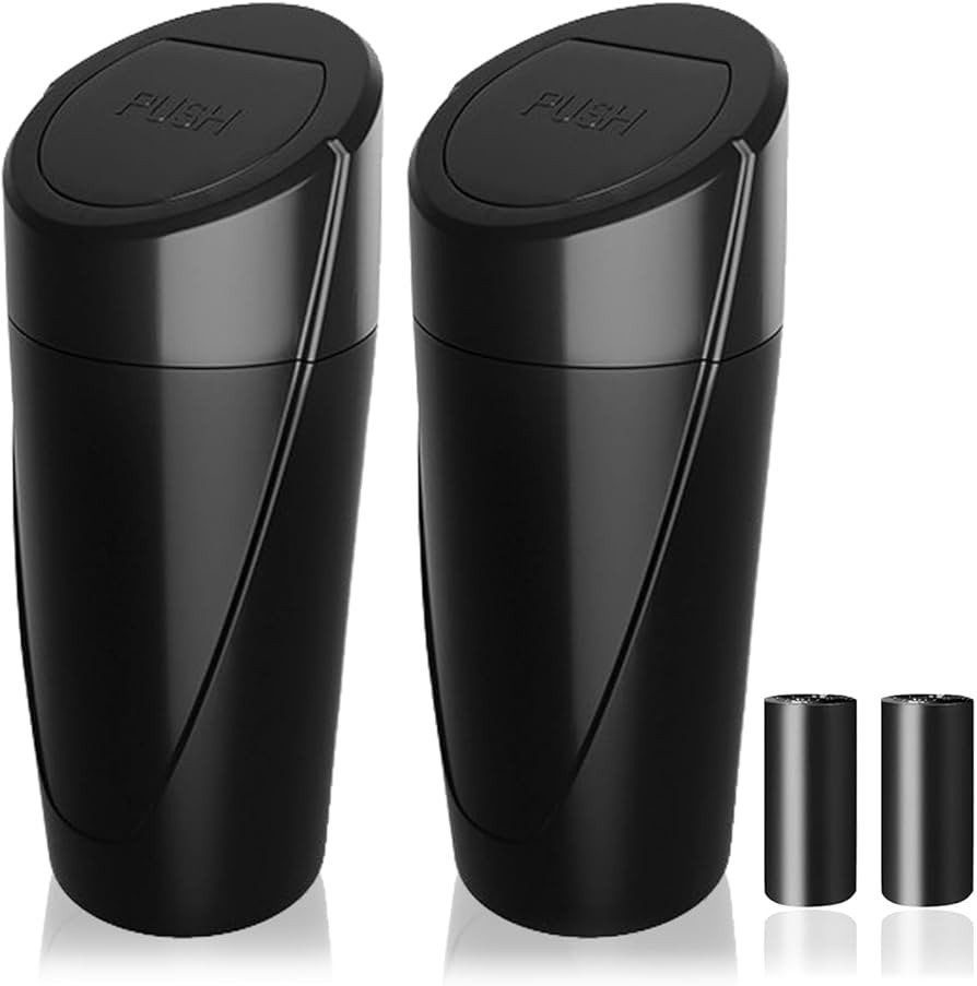 Car Trash Can Bin with Lid - 2 Packs Garbage Can Cup Holder - Black Mini Leakproof Vehicle Trash ... | Amazon (US)